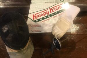 mask, weapon, glove, donuts