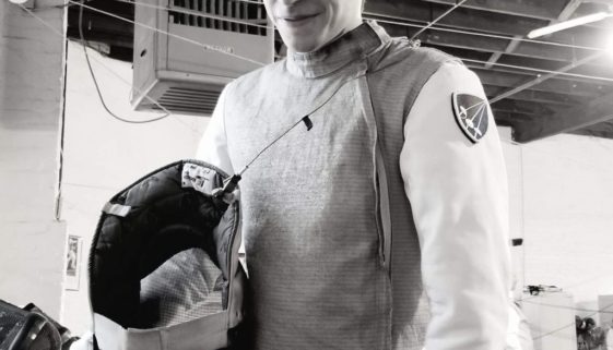 Victor Gomez, foil fencer, black and white
