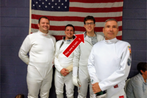 epee fencers, pointing to Lars, UNC