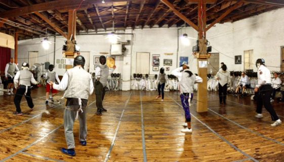 fencing class, fencing room, panorama