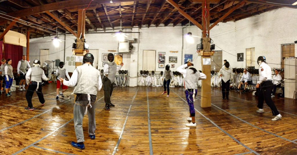 fencing class, fencing room, panorama