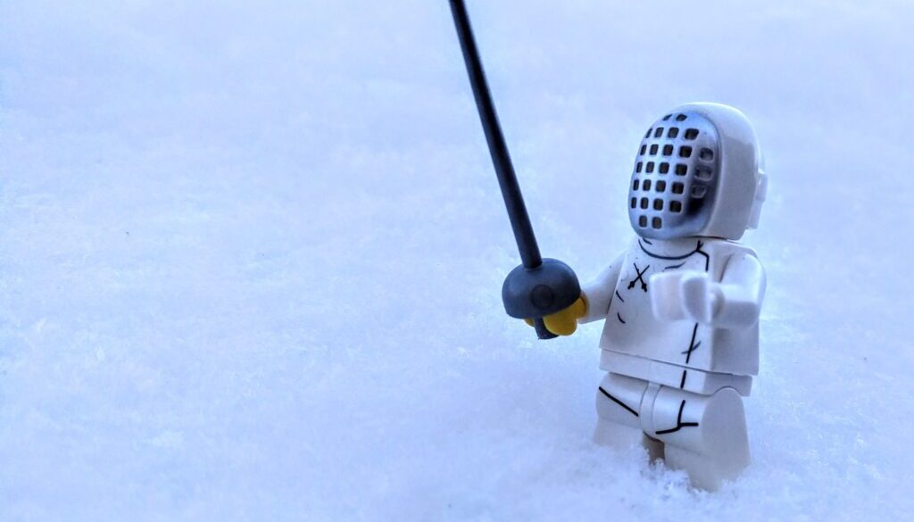 lego fencer in snow