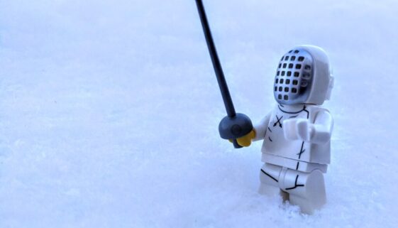 lego fencer in snow